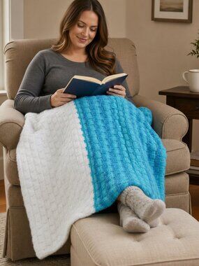 Hand Crafted Crochet Baby Blanket Lapghan Afghan Cerulean Blue Essential NWT